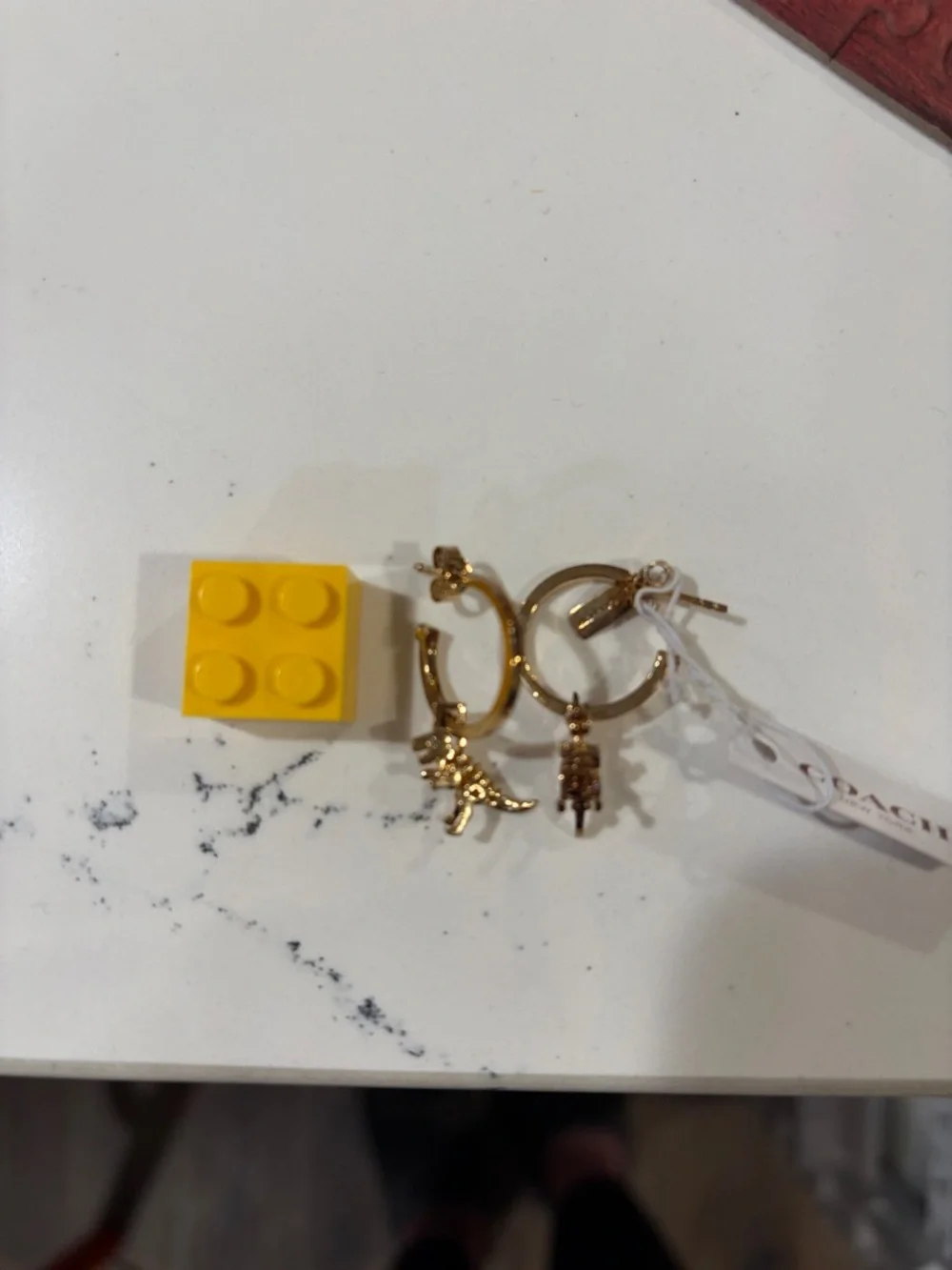 Coach Gold Hoop Huggie Earrings with Dino Charms - Picture 2 of 2